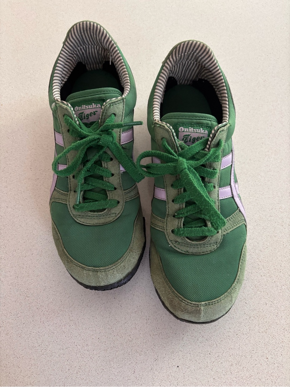 Onitsuka Tiger by Asics Green Kids Sneaker with Pink Stripes